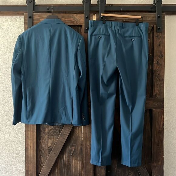 Men's Slim Fit 2 Piece Suit, One Button Solid Jacket Pants Set - Picture 3 of 16